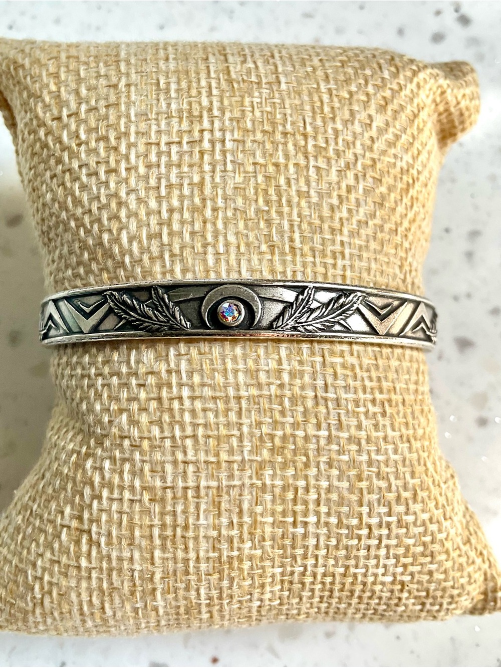 Alex and Ani Silver Godspeed Cuff Bracelet with Aurora Crystal Accent